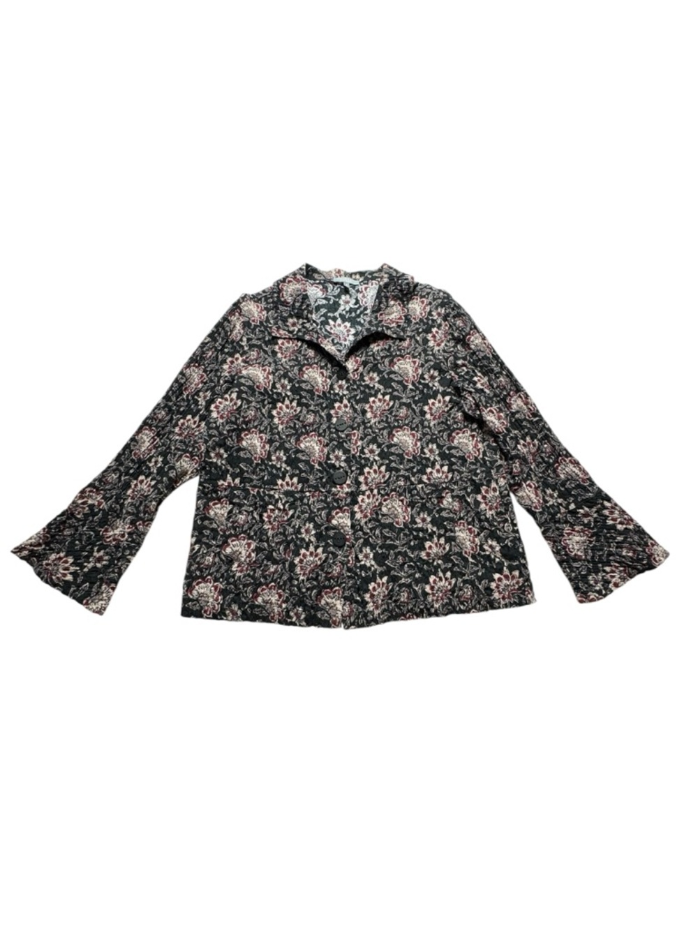 Habitat Floral Block Print Flounce Jacket M Black Crinkle Cotton Style 48745 - Picture 3 of 12